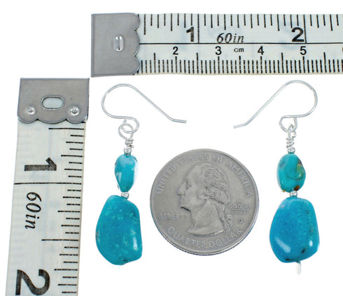 Genuine Sterling Silver Navajo Turquoise Bead Hook Dangle Earrings X10568